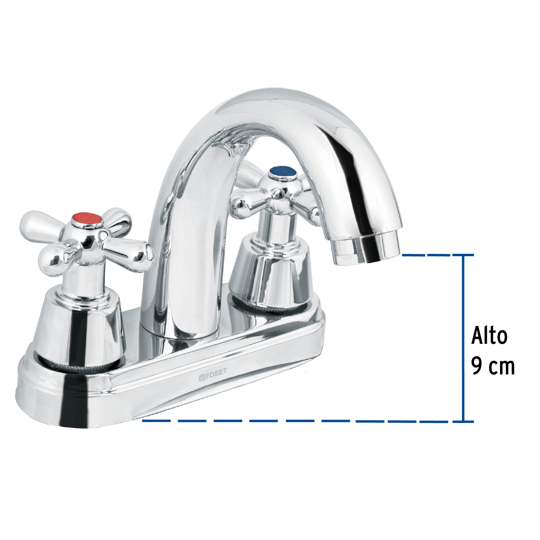 Mezcl. lavabo, manerales cruceta, cuello alto, acero, Aqua