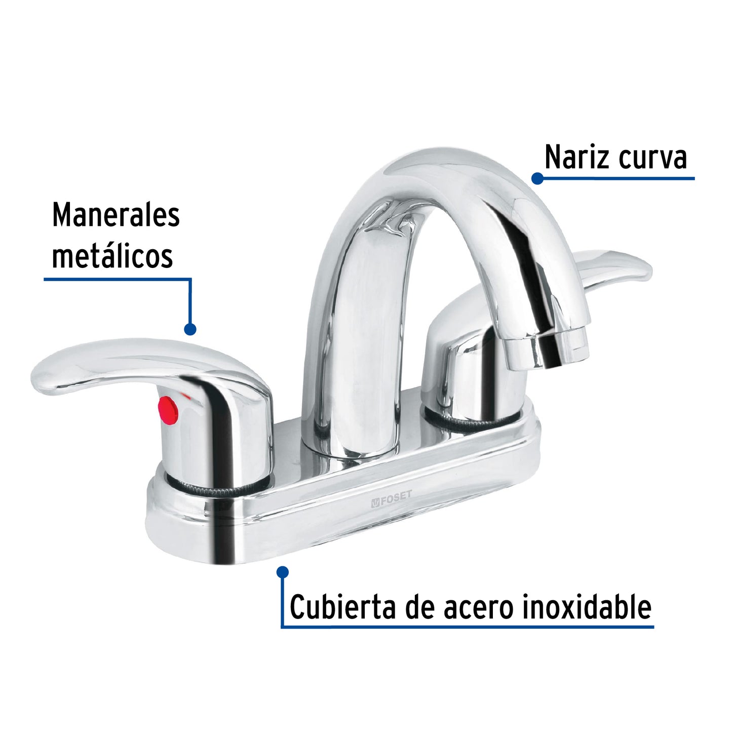 Mezcl. lavabo, manerales palanca, cuello alto, acero inox,Aq