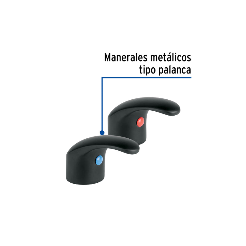 Juego de 2 manerales de palanca p/lavabo, negro mate, Aqua