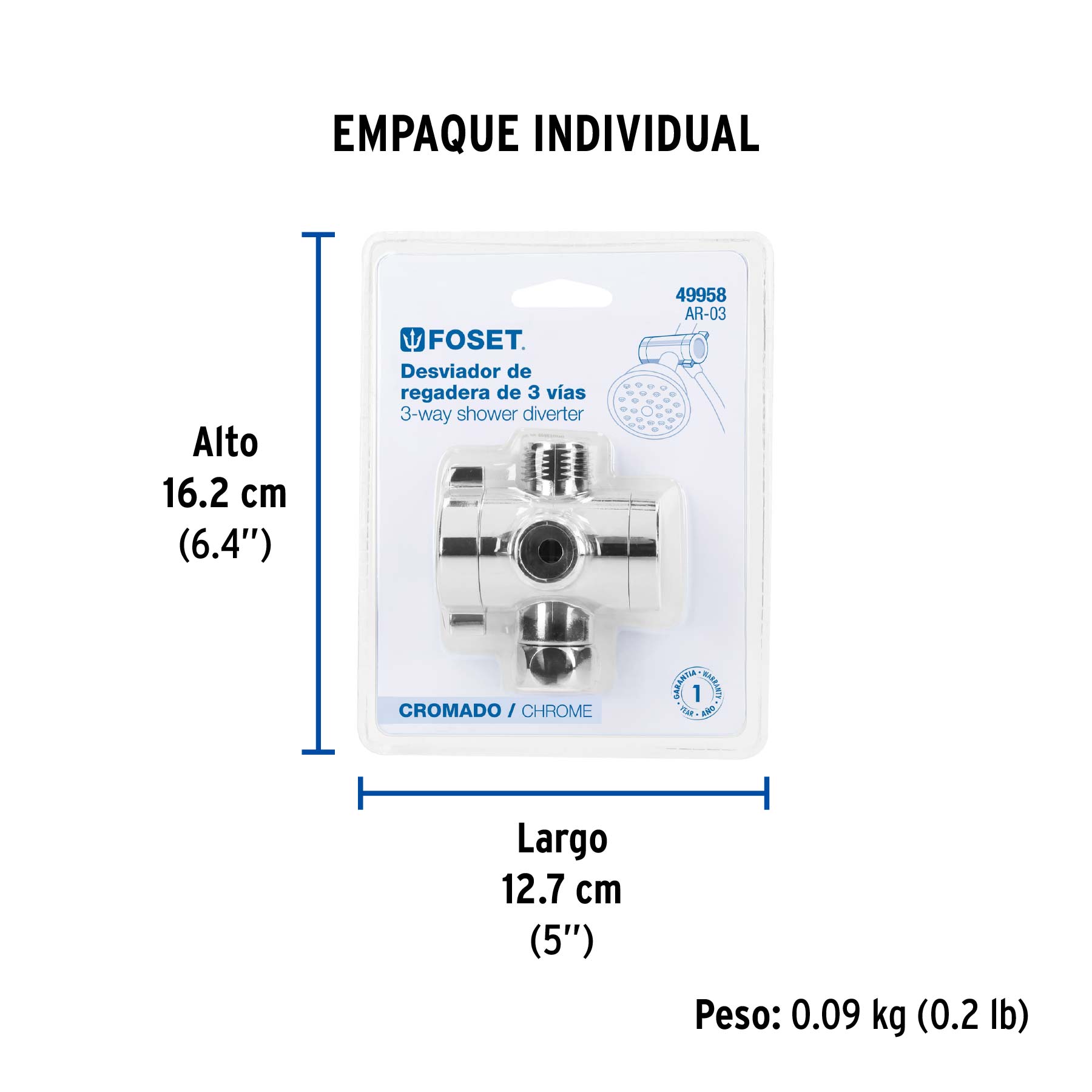 Desviador de 3 vías para brazo, cromo