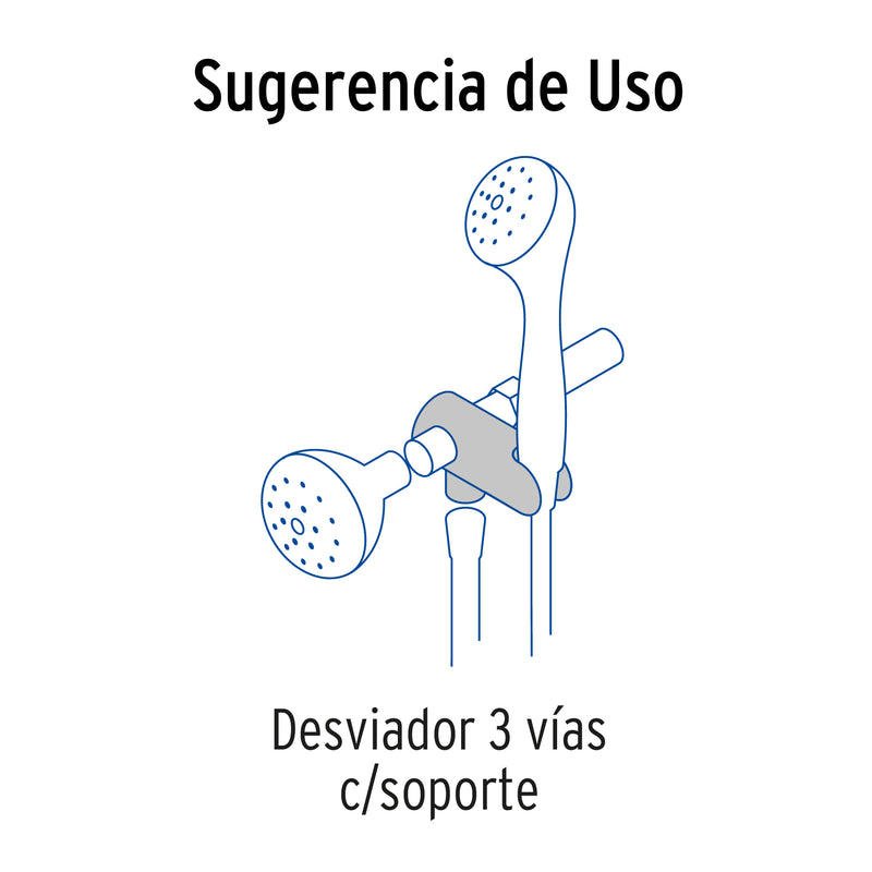 Desviador de 3 vías para brazo con soporte, cromo