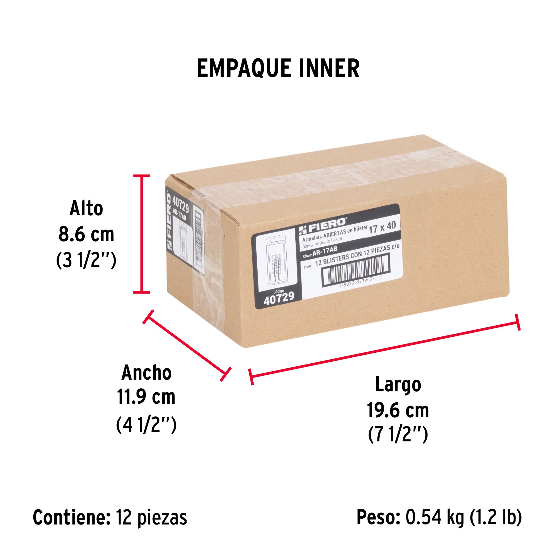 Blíster con 12 armellas abiertas de 17 x 40, Fiero