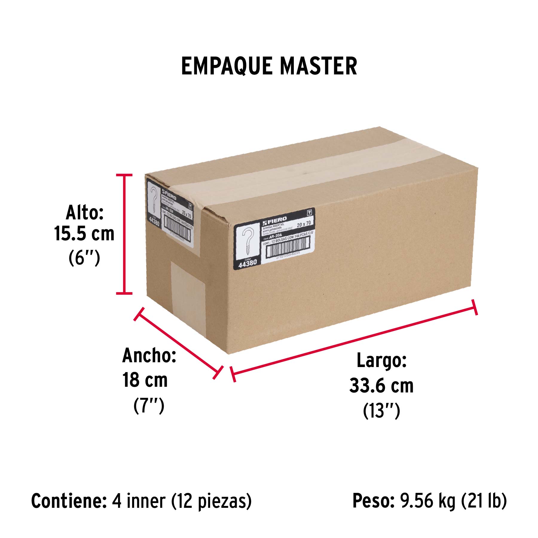 Armella 20 x 70, abierta, caja con 144 pzas