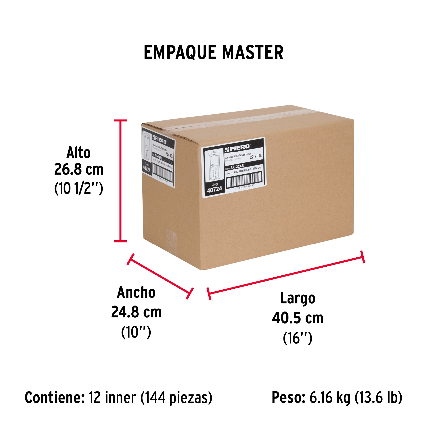 Blíster con 2 armellas abiertas de 22 x 100, Fiero