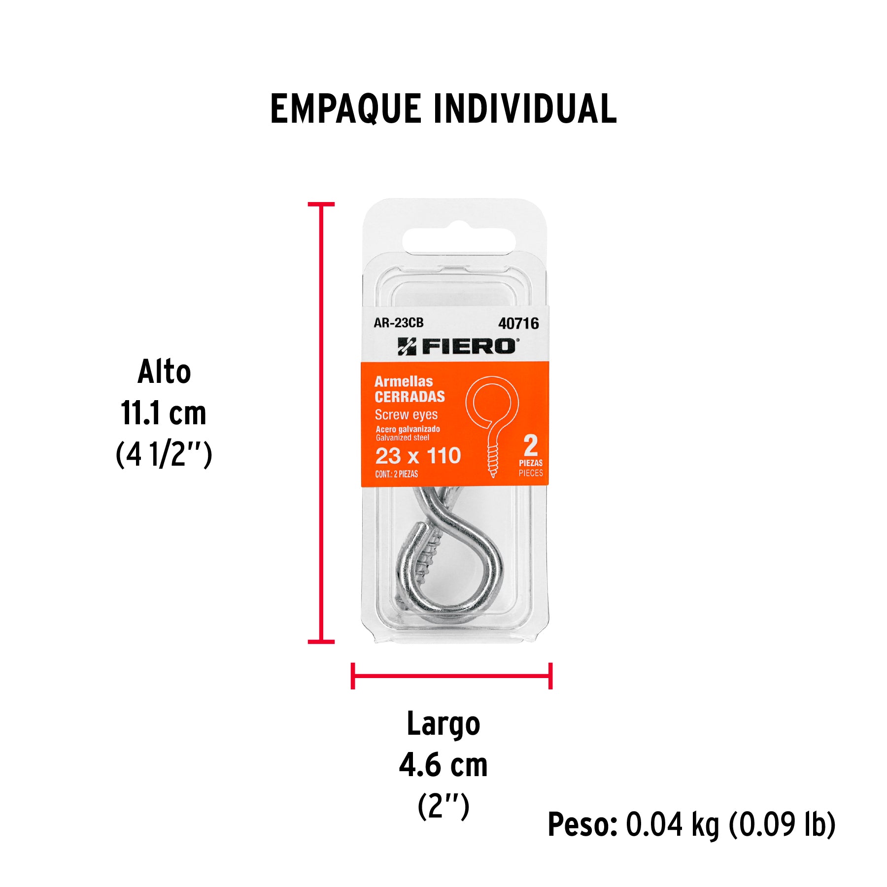 Blíster con 2 armellas cerradas de 23 x 110, Fiero