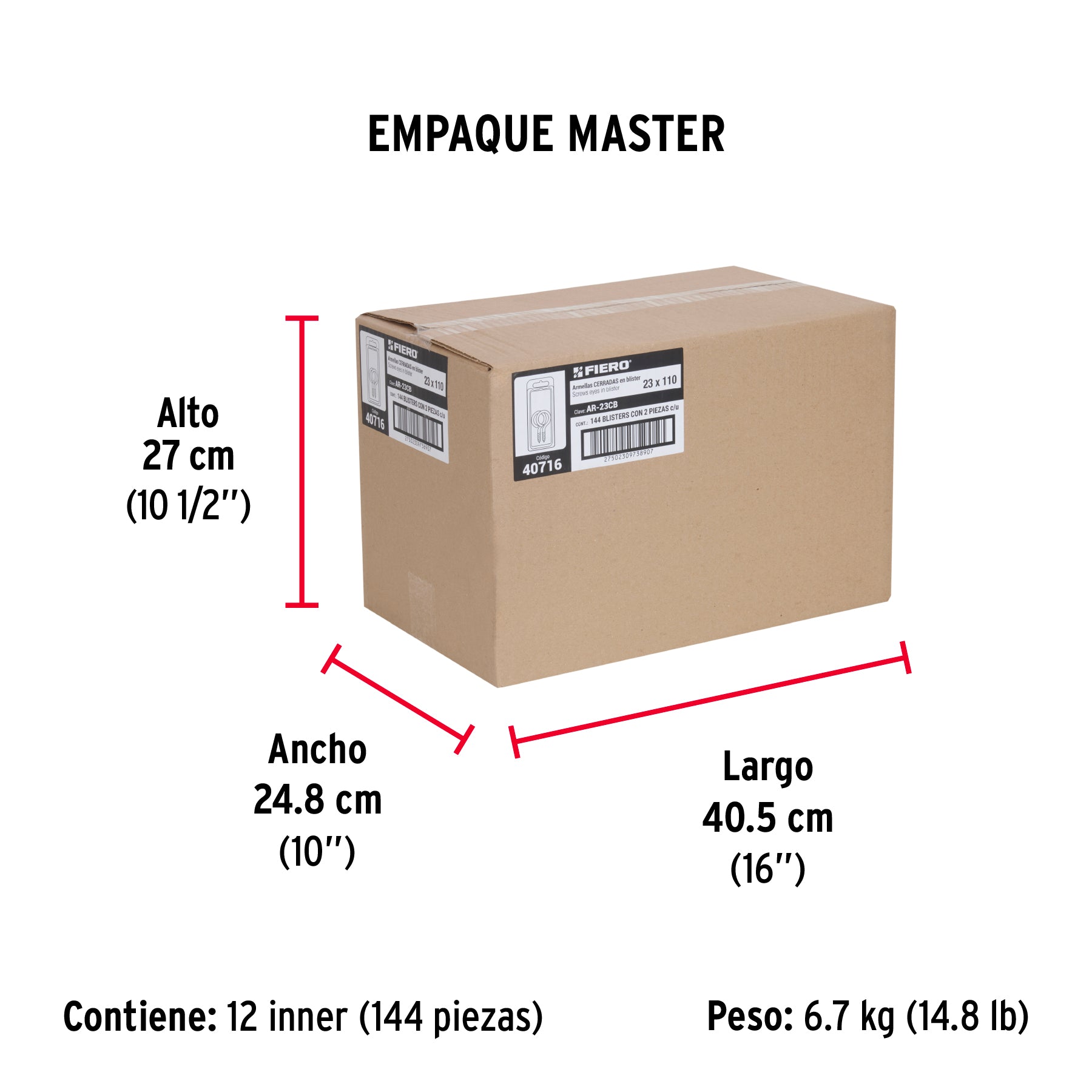 Blíster con 2 armellas cerradas de 23 x 110, Fiero