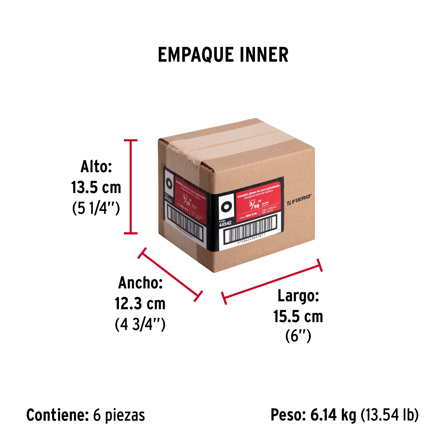 Arandela de acero galvanizado de 3/16", bolsa de 1 kg