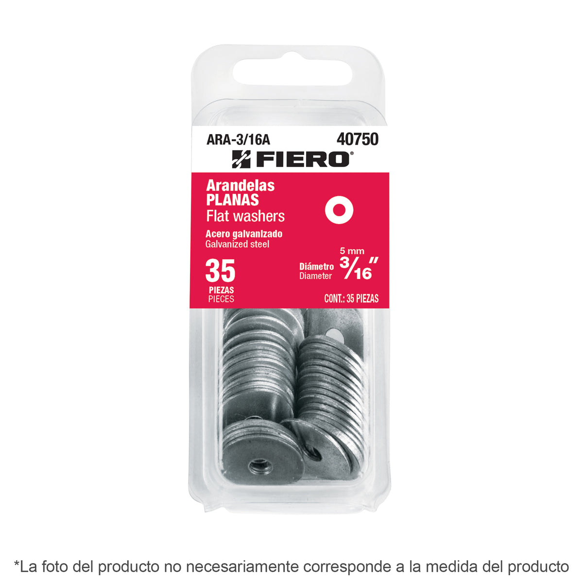 Blíster con 25 arandelas planas de 5/16', Fiero