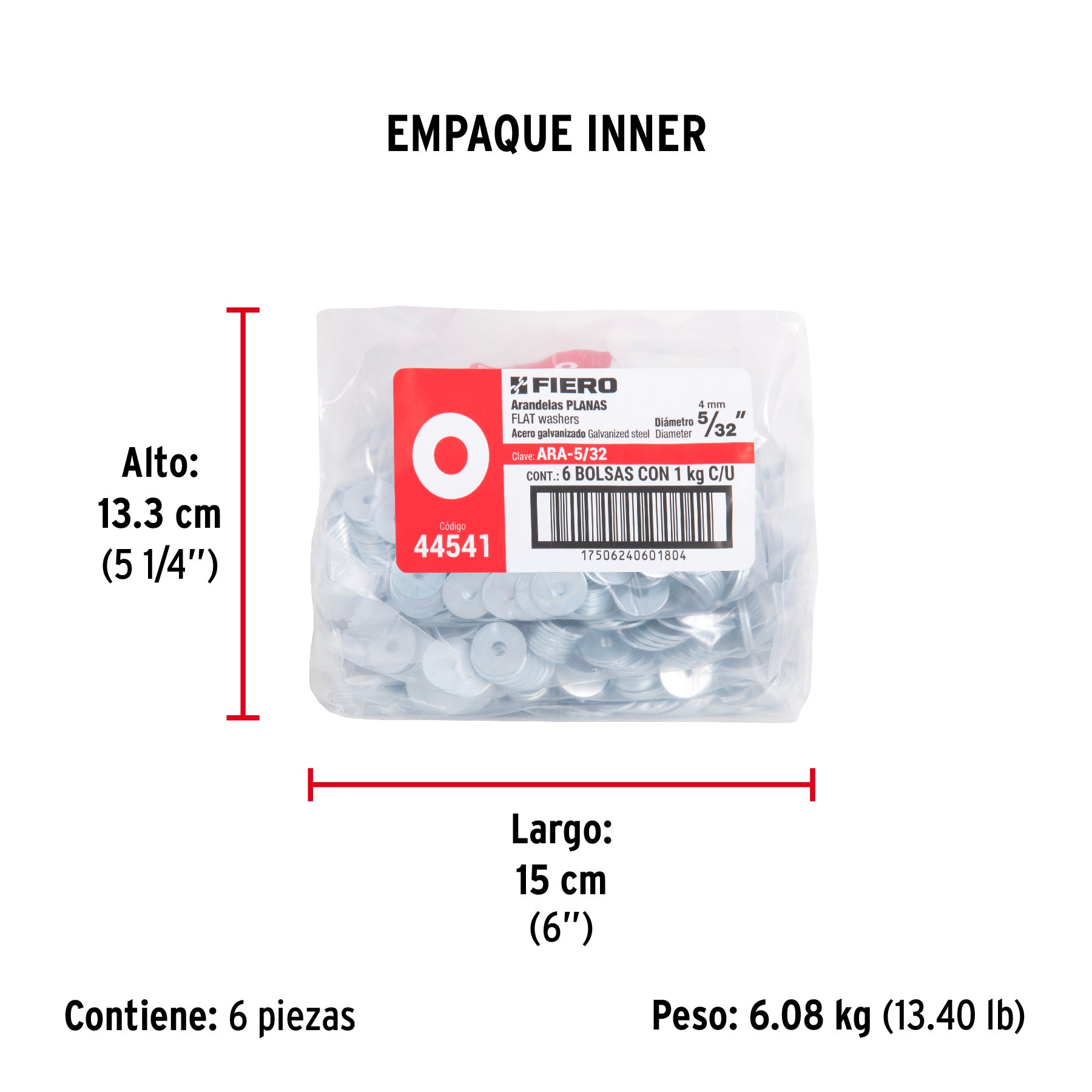 Arandela de acero galvanizado de 5/32", bolsa de 1 kg