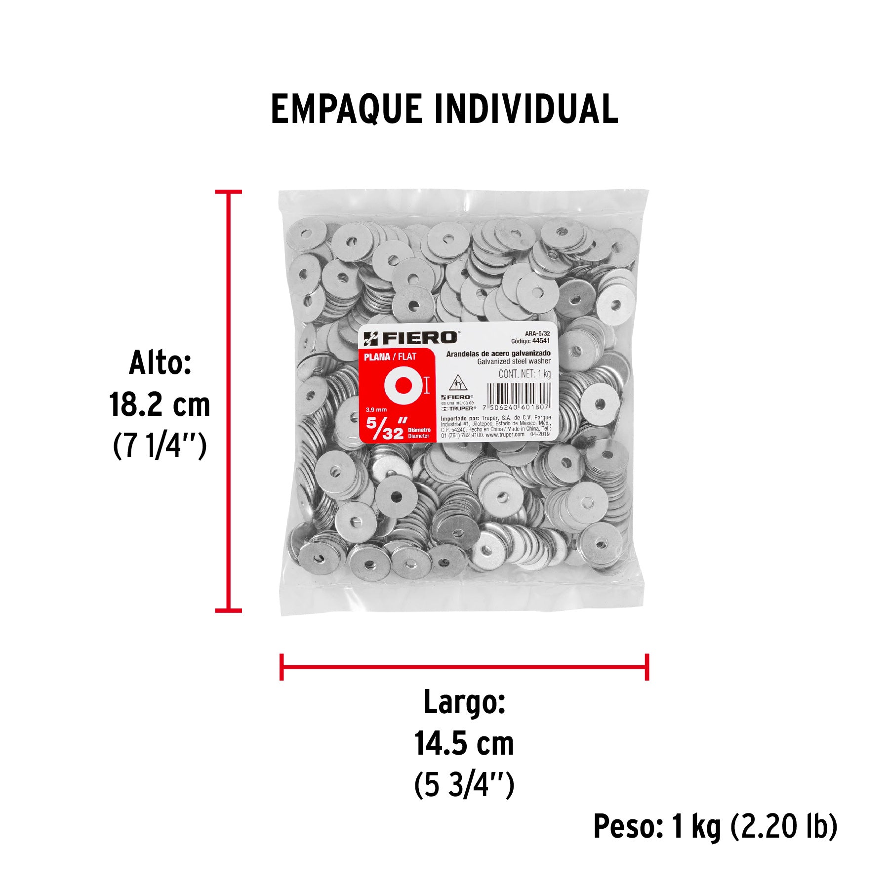 Arandela de acero galvanizado de 5/32", bolsa de 1 kg