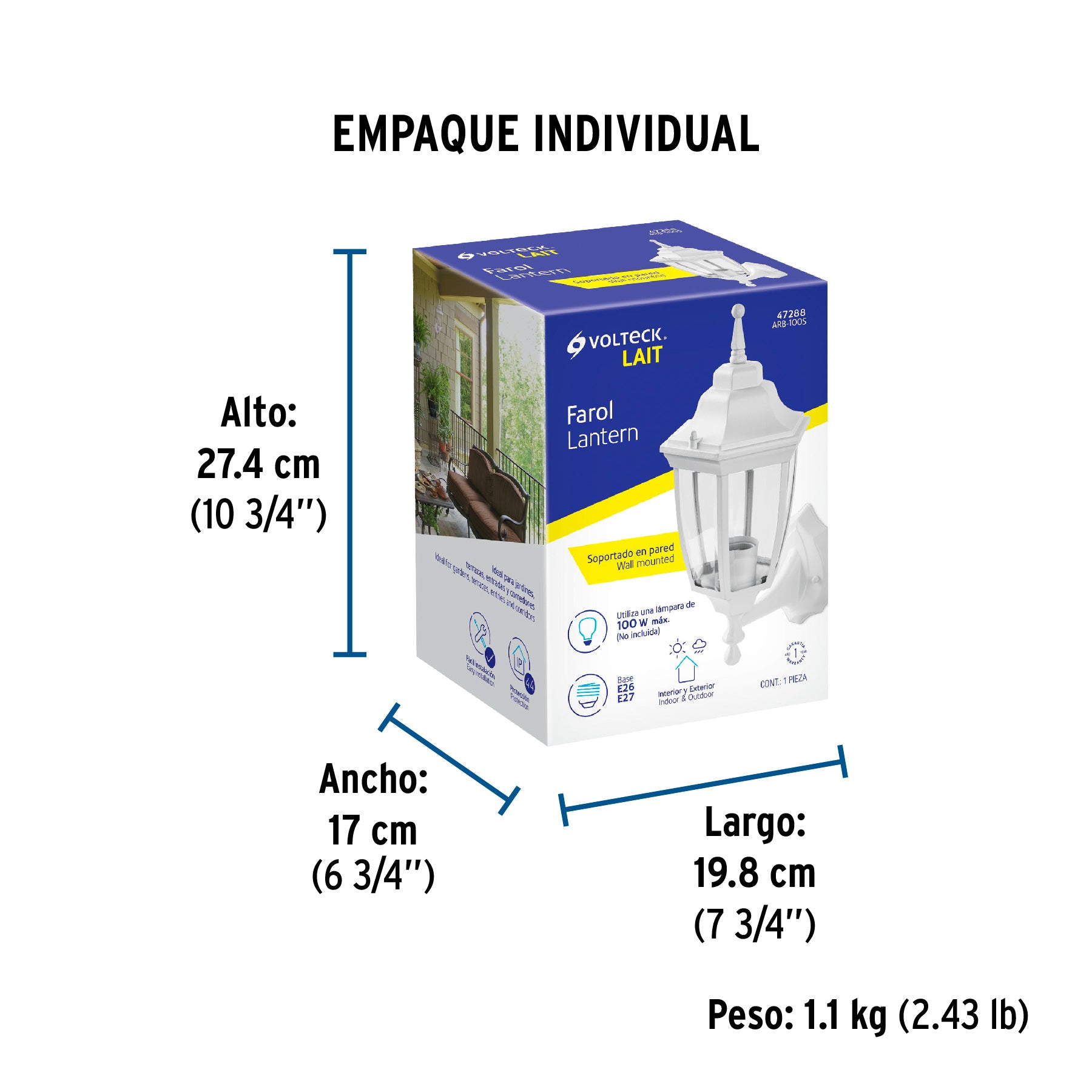 Arbotante farol soportado, blanco, 1XE26