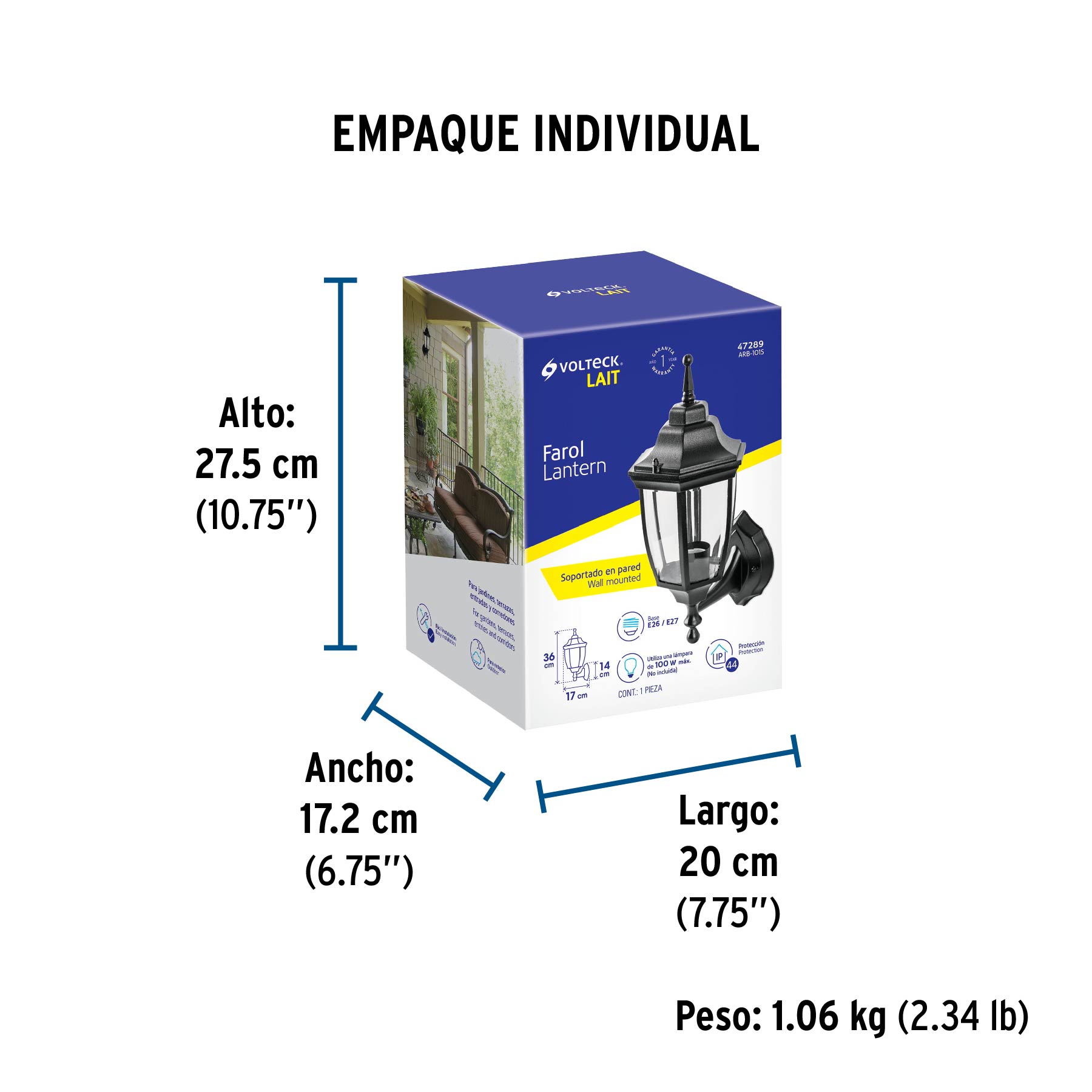 Arbotante farol soportado, negro, 1XE26
