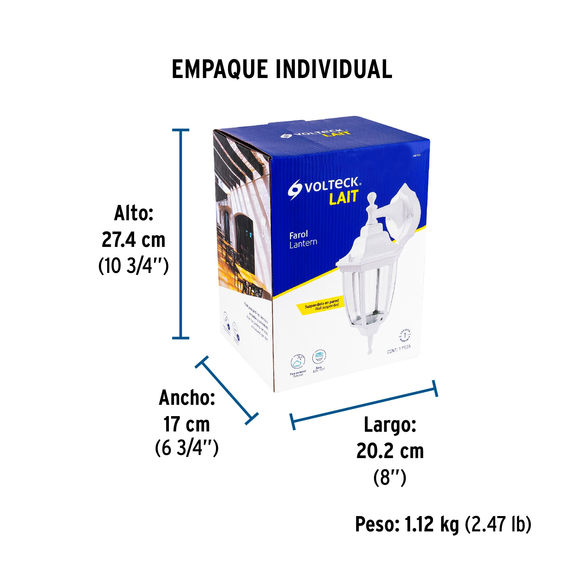 Arbotante farol suspendido, blanco, 1XE26
