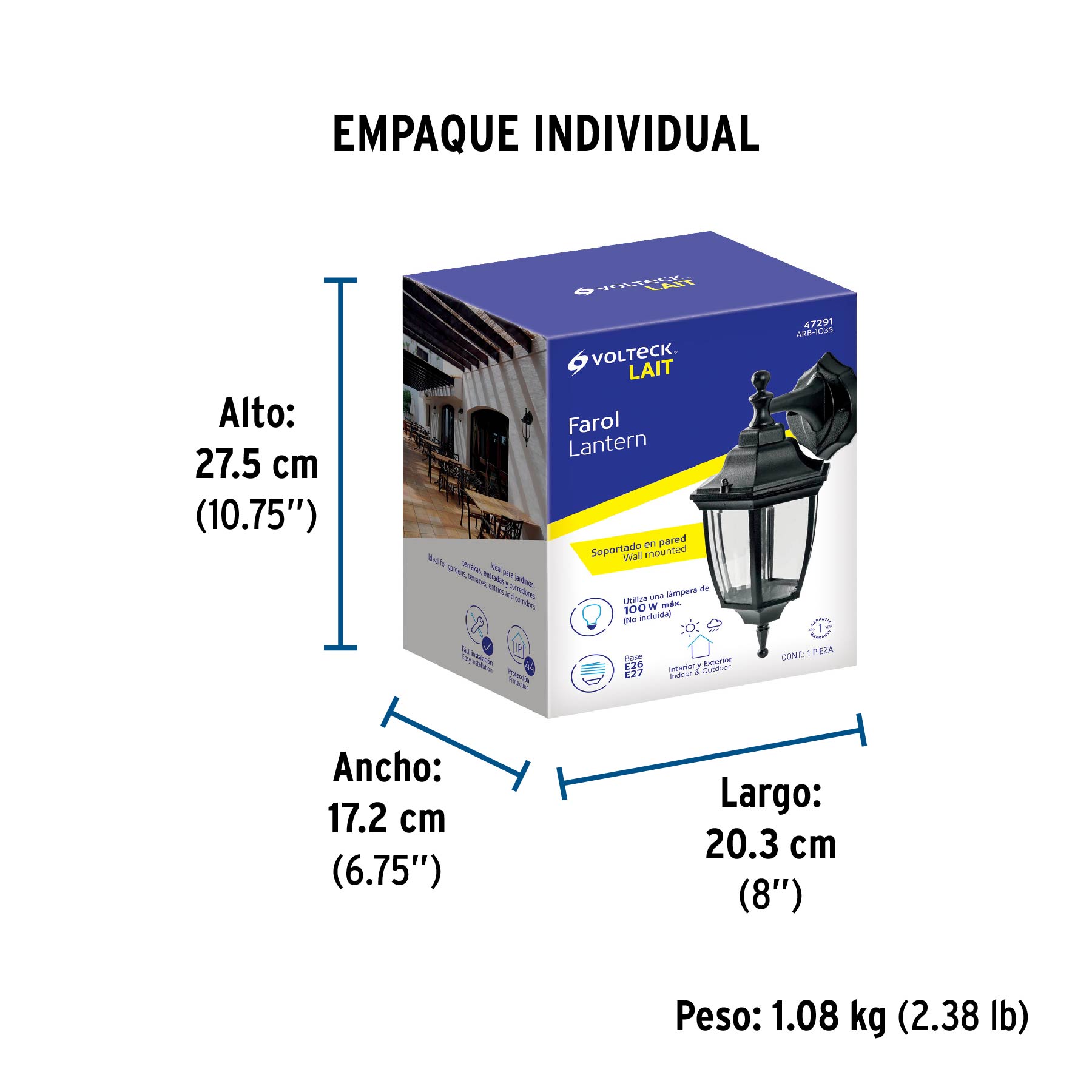 Arbotante farol suspendido, negro, 1XE26