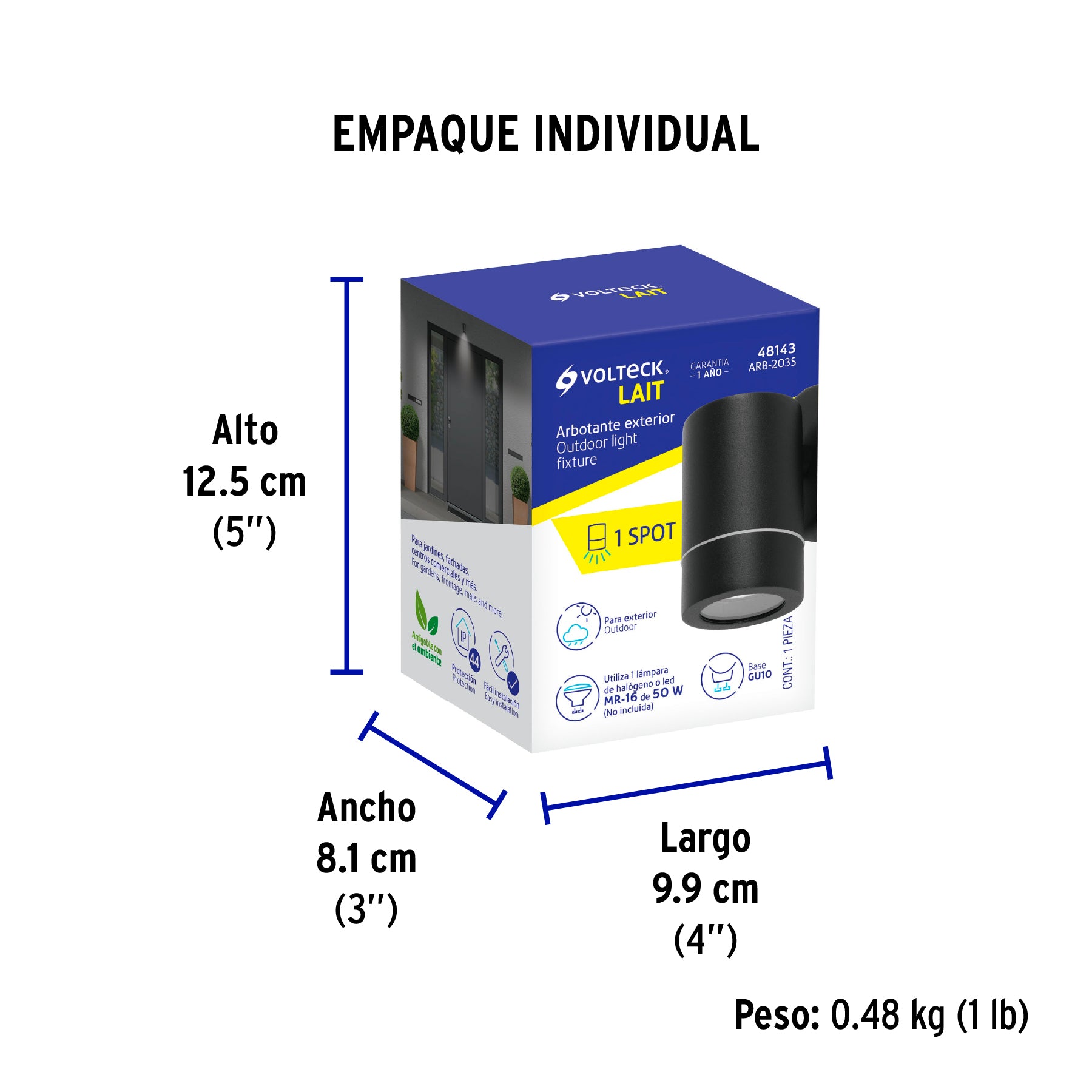 Arbotante exterior, cilíndrico, spot, 1xMR16GU10, negro