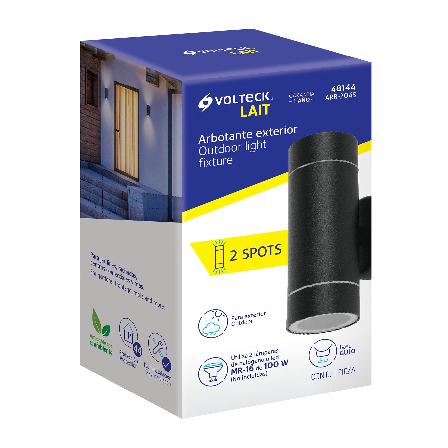 Arbotante exterior, cilíndrico, spot, 2xMR16GU10, negro