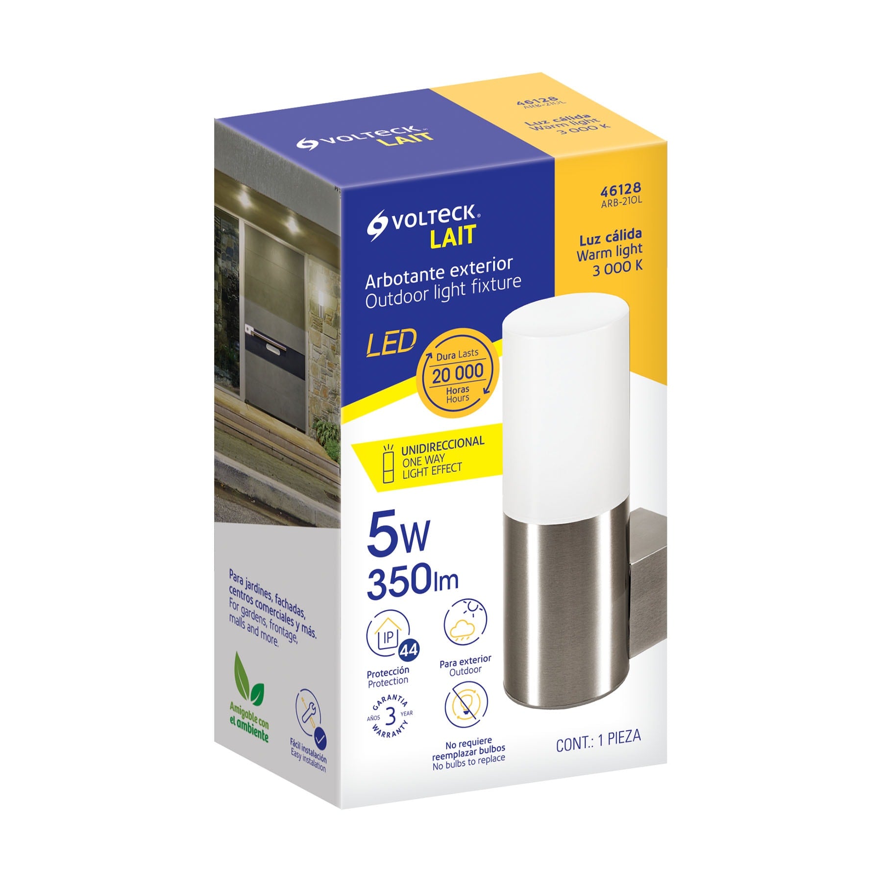 Arbotante decorativo de LED, 1 spot, 5 W, 350 lm