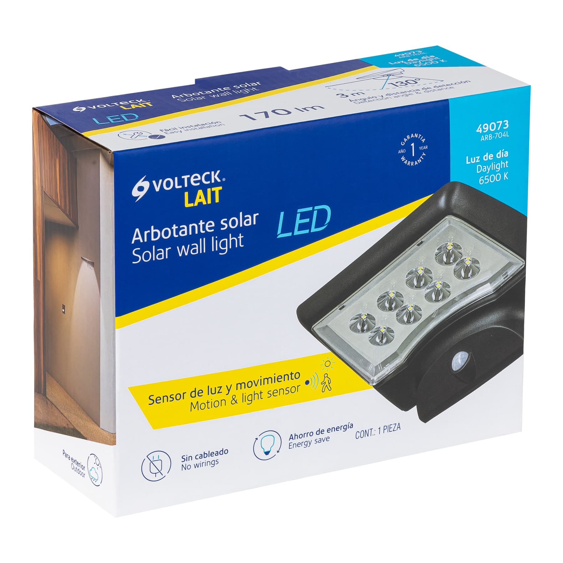 Arbotante solar LED 4 W con sensor de movimiento