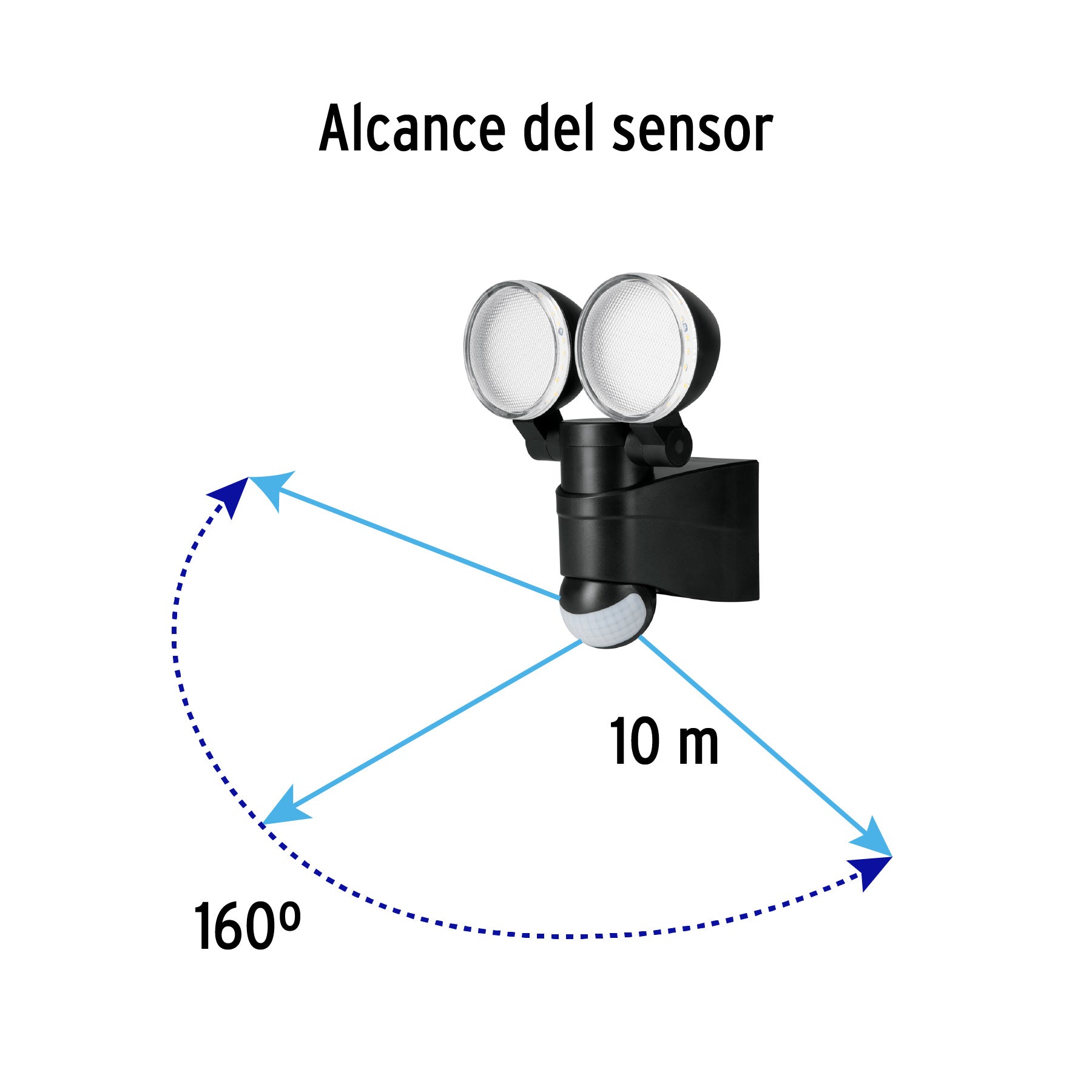Arbotante negro con sensor de movimiento, LED, 12 W