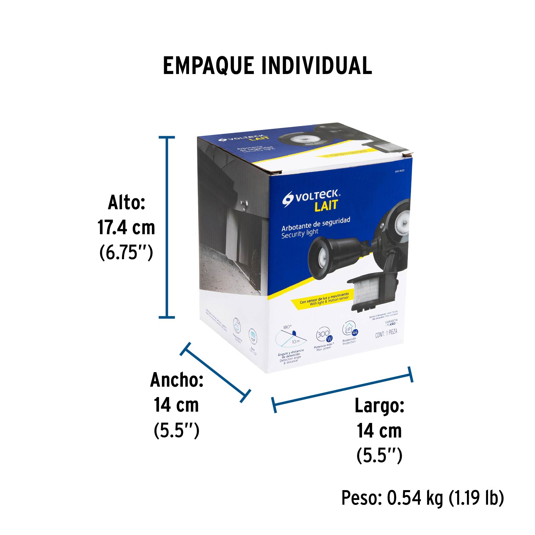 Arbotante negro con sensor de movimiento, 2XE26, Max. 300 W