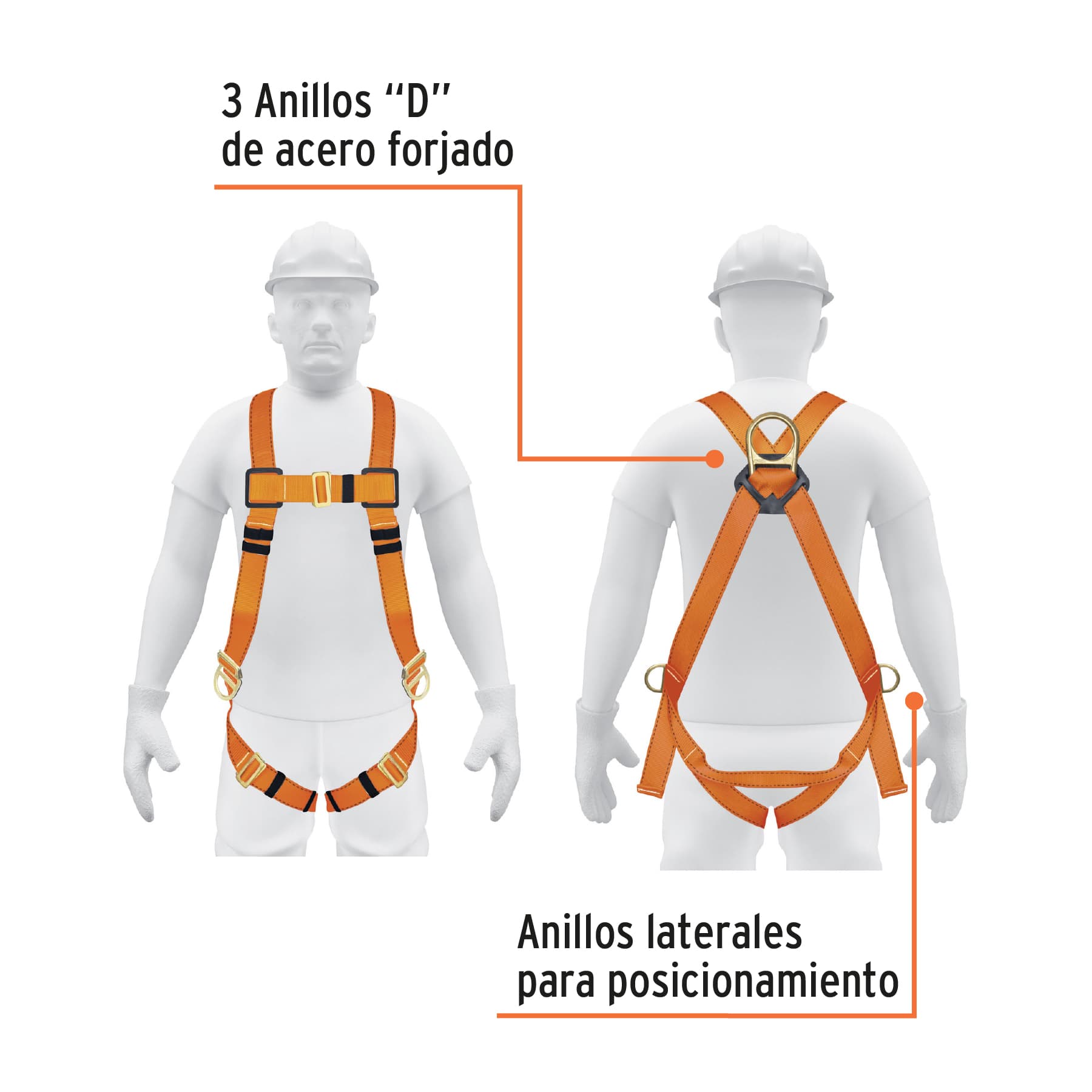 Arnés cuerpo completo, 3 anillos, posicionamiento