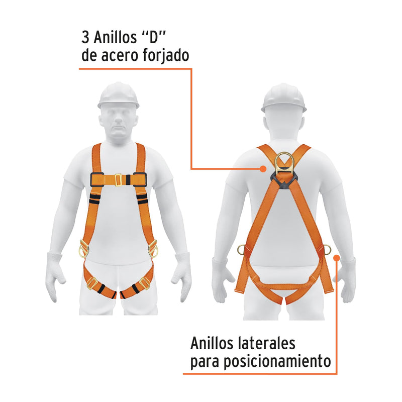 Arnés cuerpo completo, 3 anillos, posicionamiento