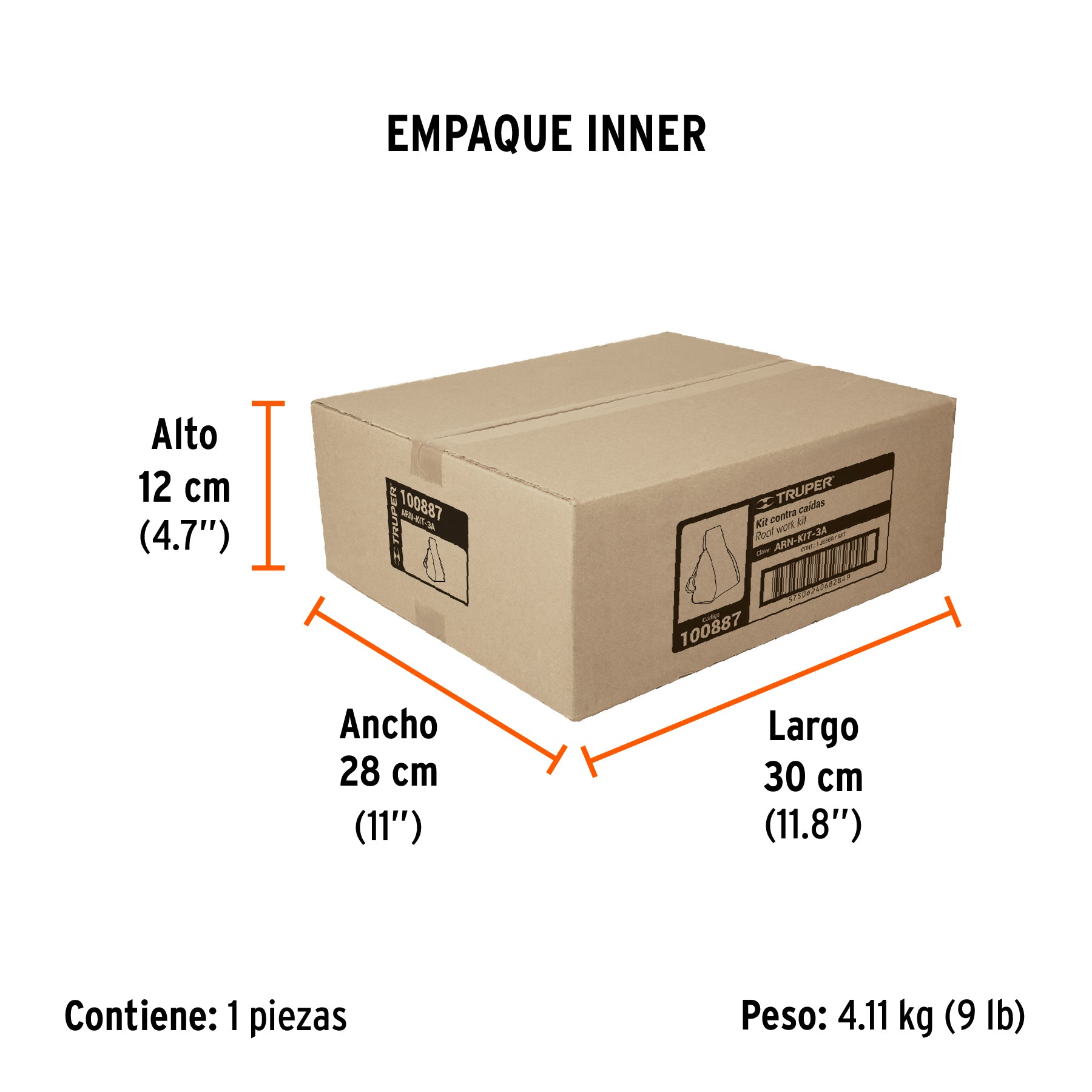 Kit contra caídas, arnés de tres anillos, ANSI
