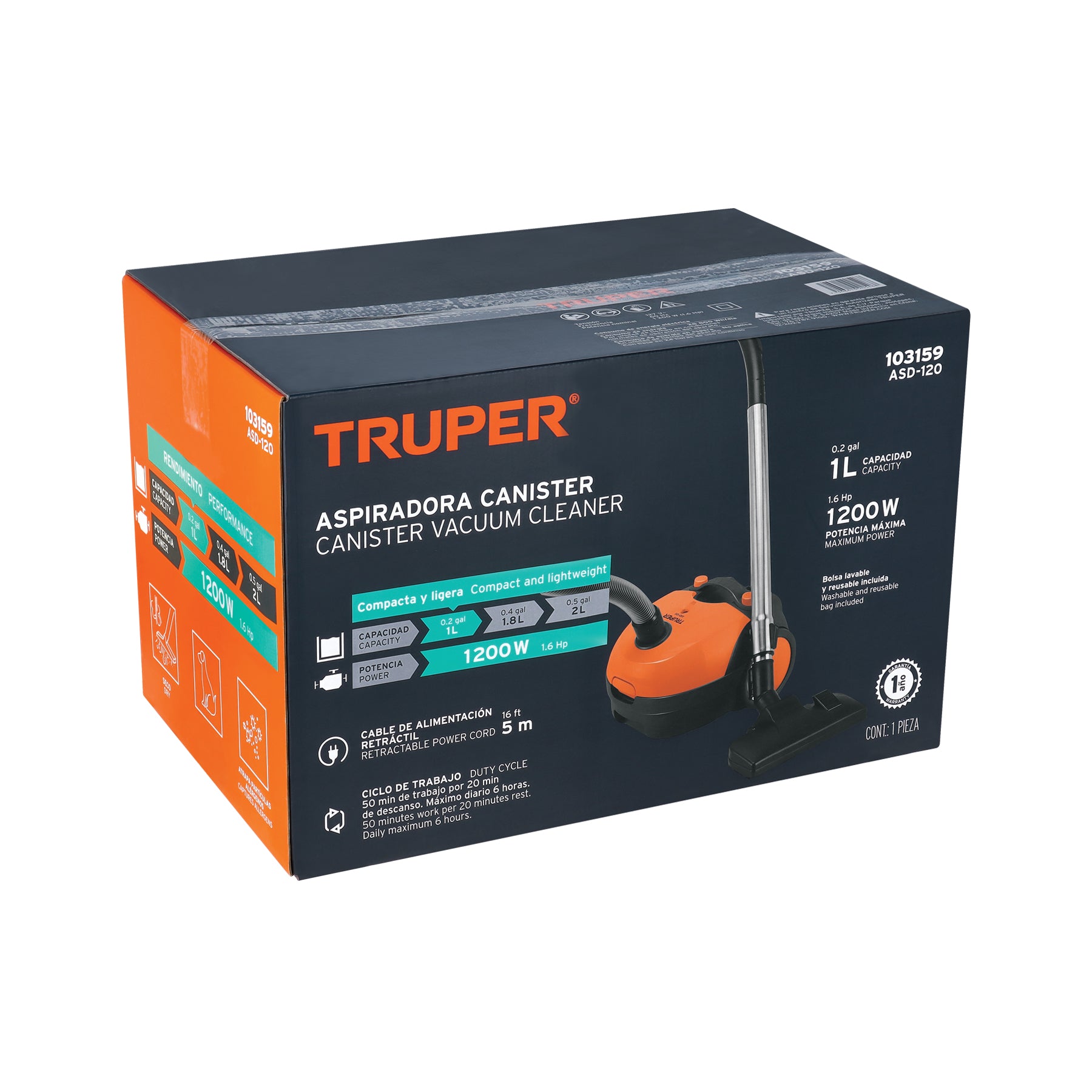 Aspiradora canister 1.2 L, Truper