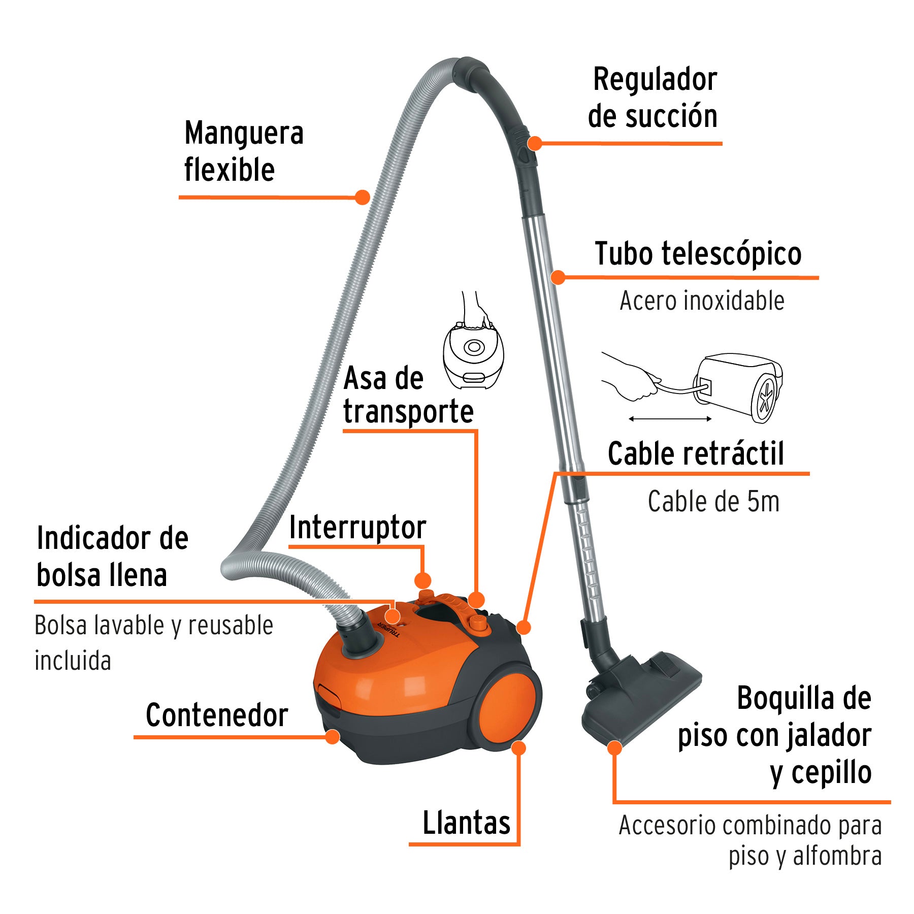 Aspiradora canister 1.2 L, Truper