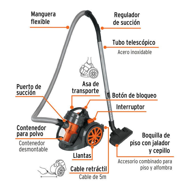Aspiradora canister 1.8 L, Truper