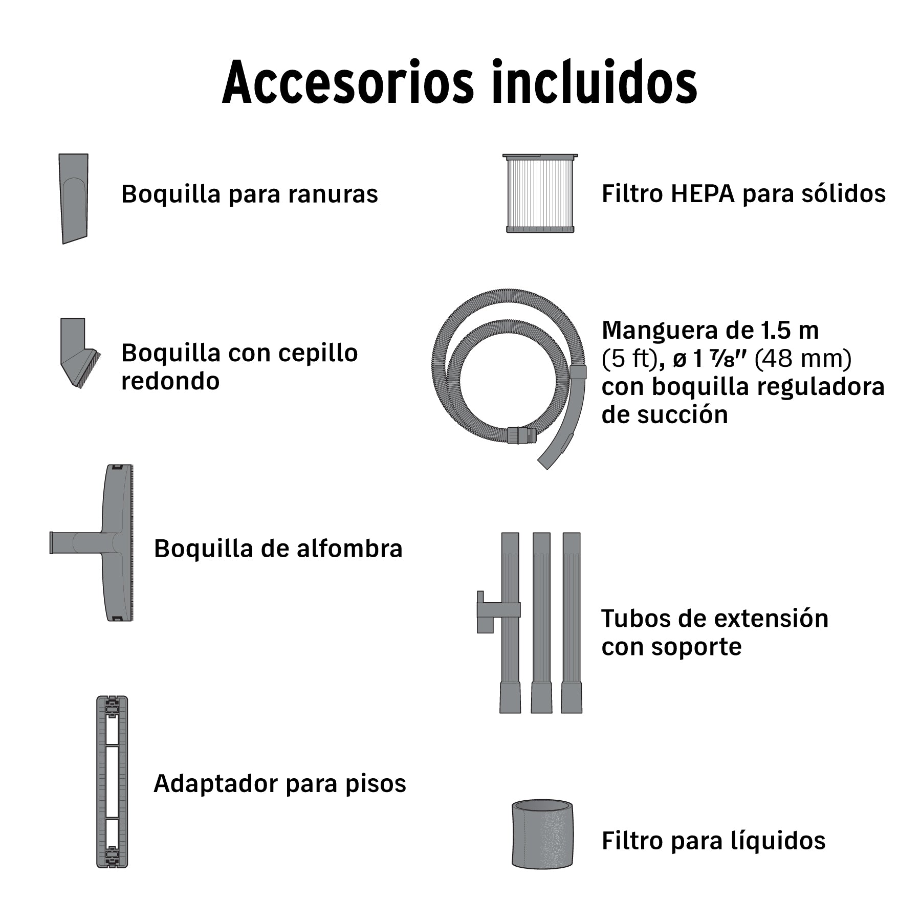 Aspiradora de sólidos y líquidos, 6 gal, plástica, negra