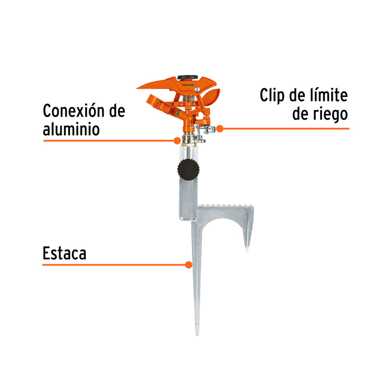 Aspersor metálico reforzado, estaca de escalón