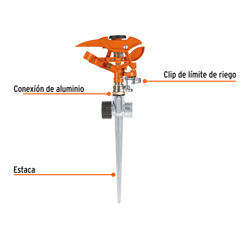 Aspersor metálico dos vías, estaca de 11"