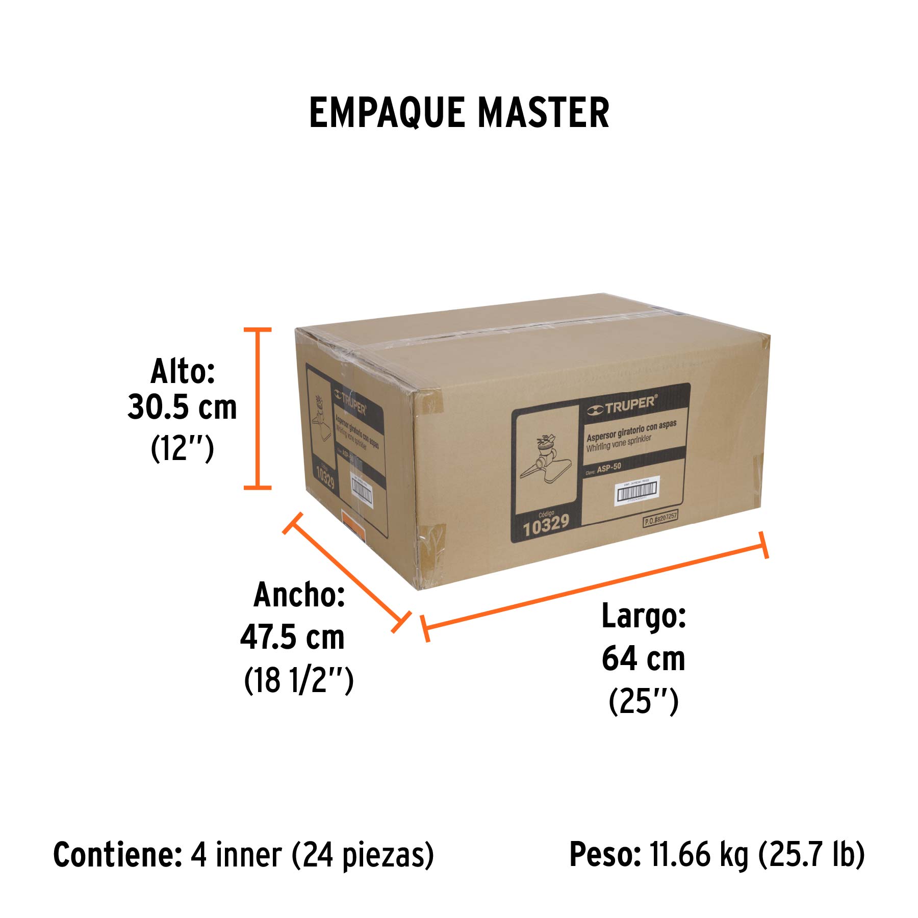 Aspersor metálico, giratorio con aspas,diámetro riego 5 mts
