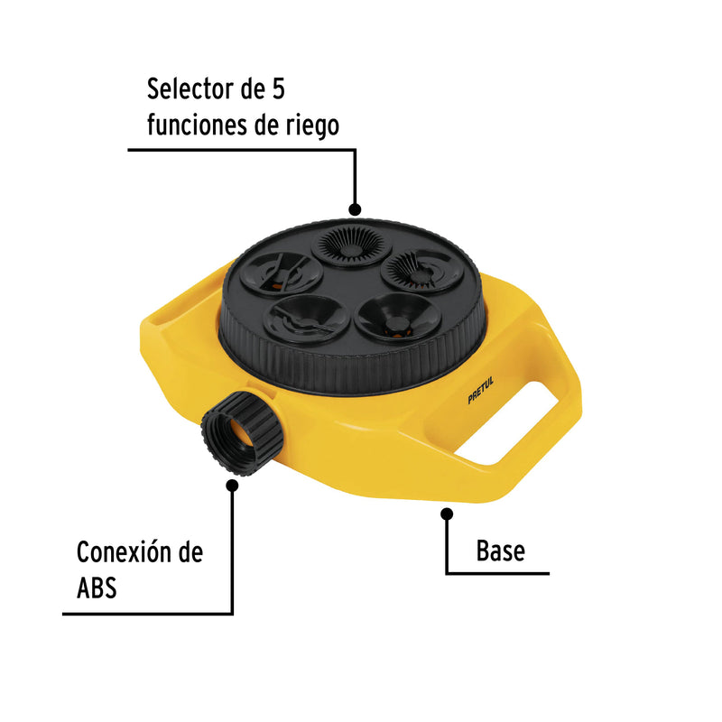 Aspersor plástico 5 posiciones, 8 mm, pretul