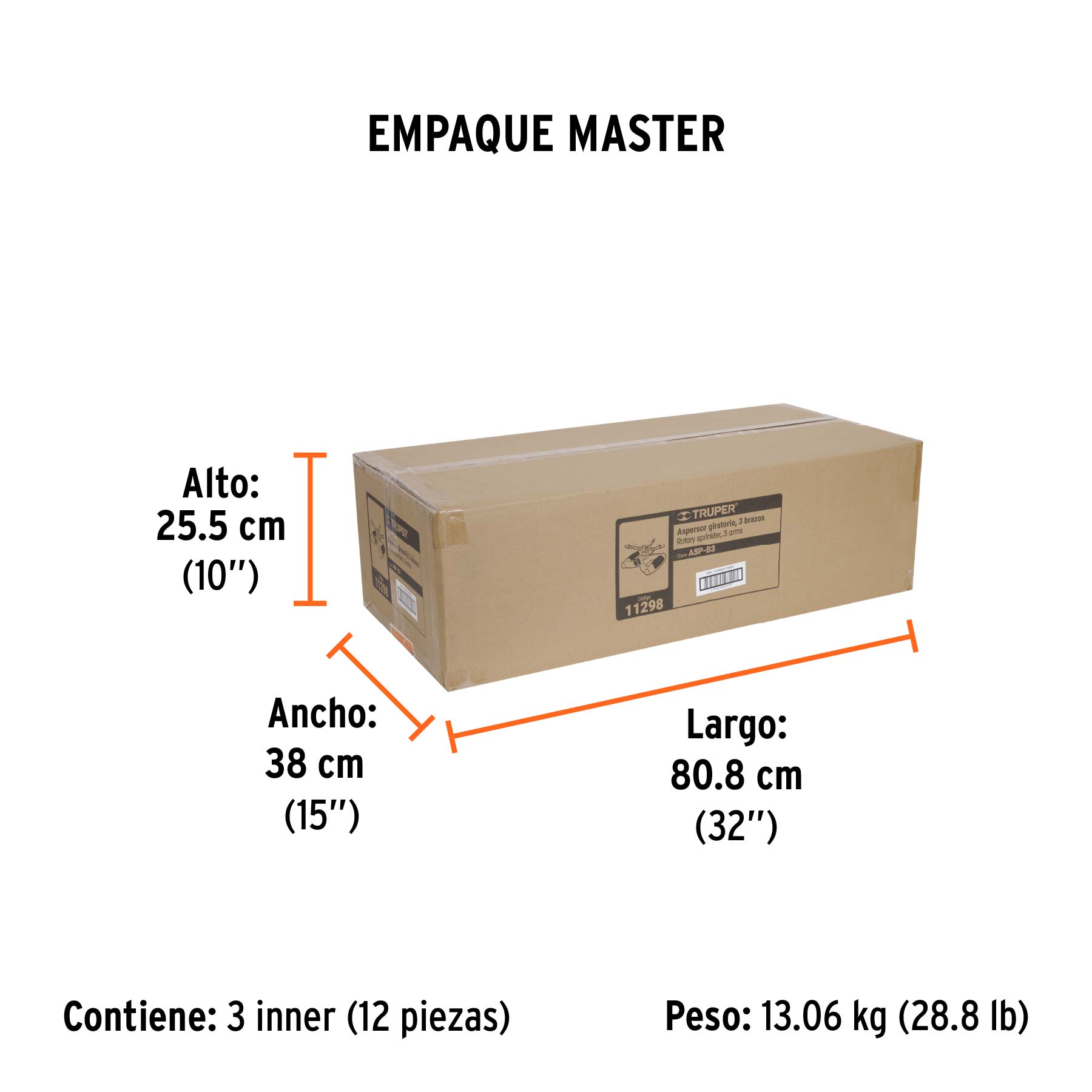 Aspersor tres brazos, base plástica