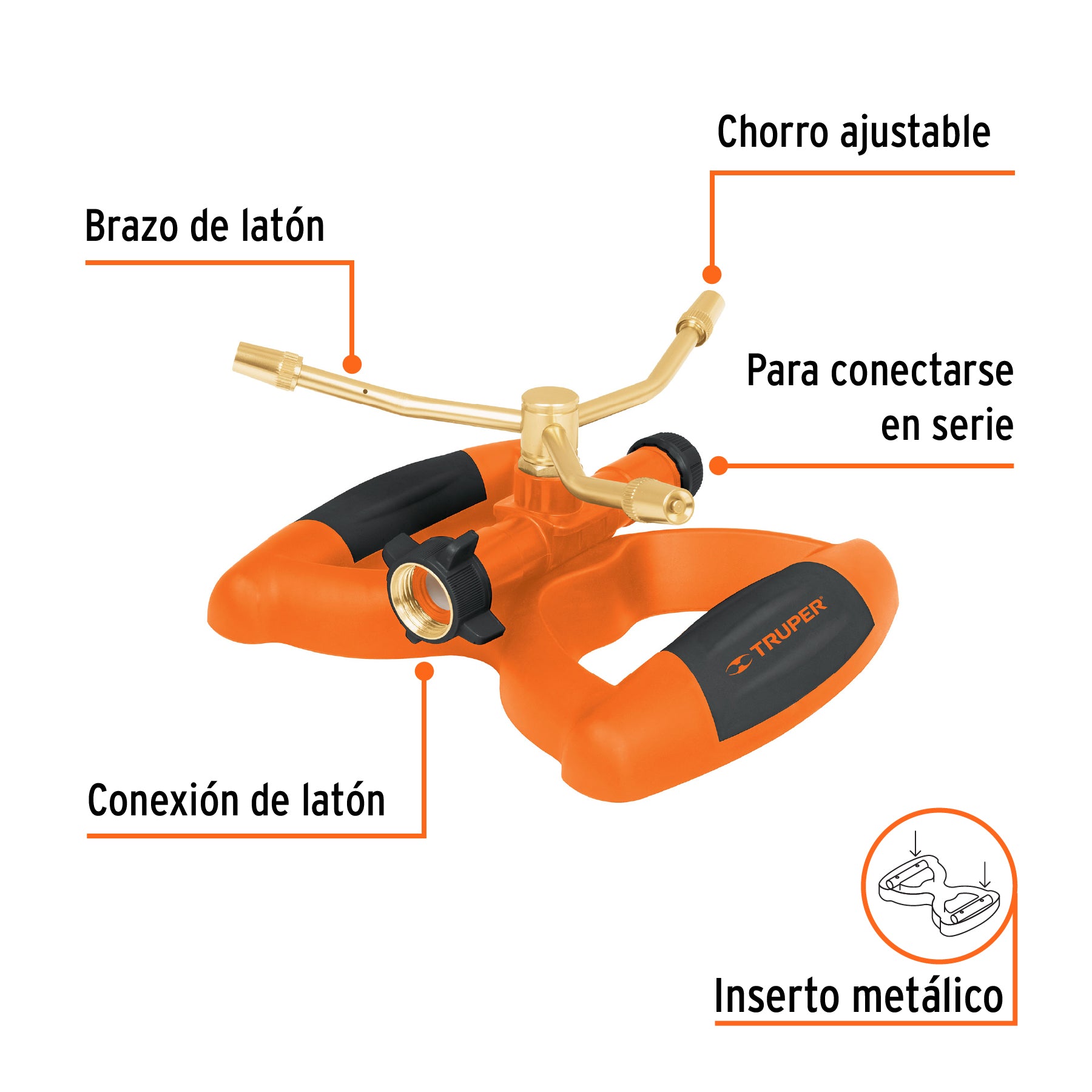 Aspersor tres brazos, base plástica