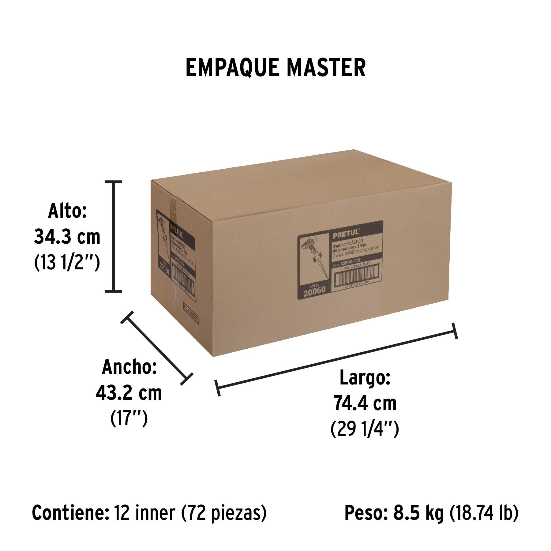 Aspersor plástico dos vías, estaca de 14 cm, pretul