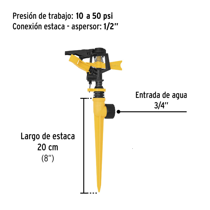 Aspersor plástico una vía, estaca de 17 cm, pretul