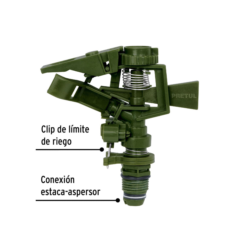 Aspersor verde, plástico, pretul