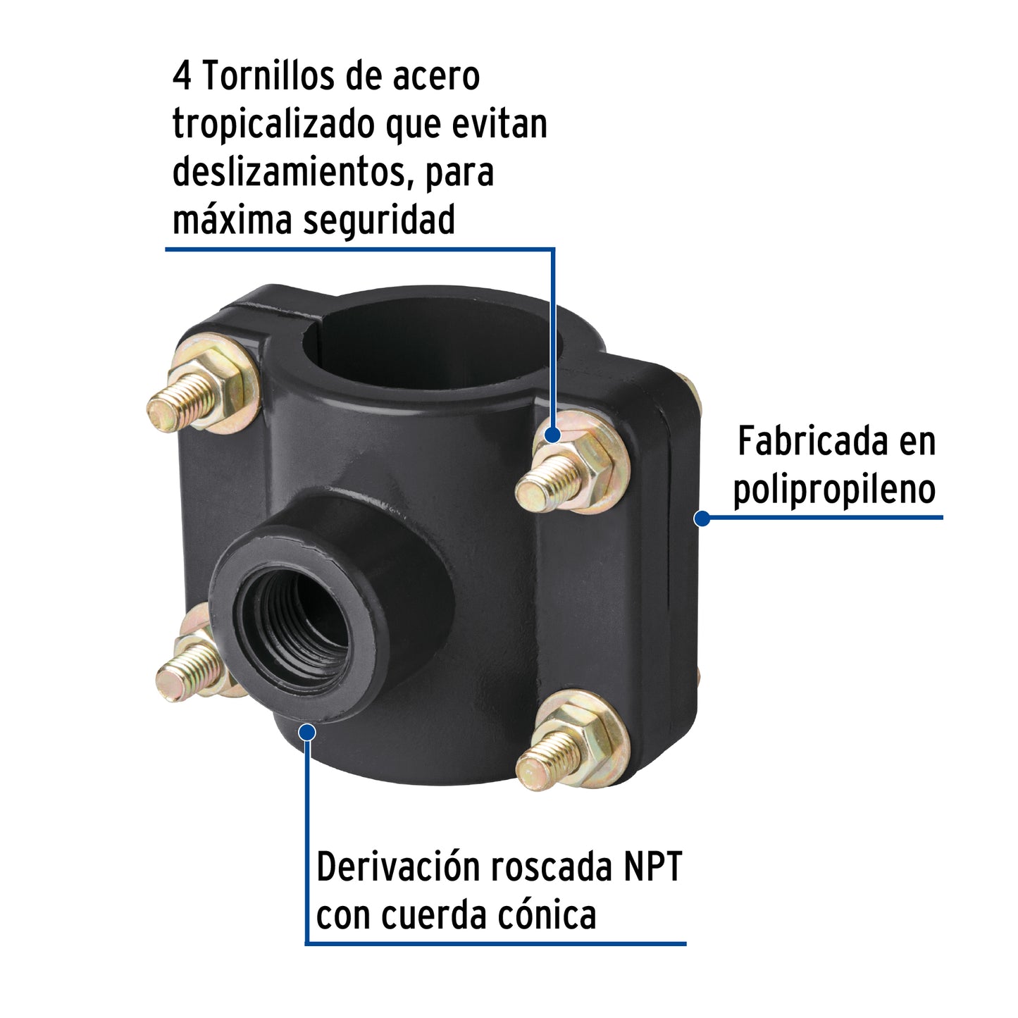 Abrazadera para toma domiciliaria PP 1-1/2' x 1/2', Foset