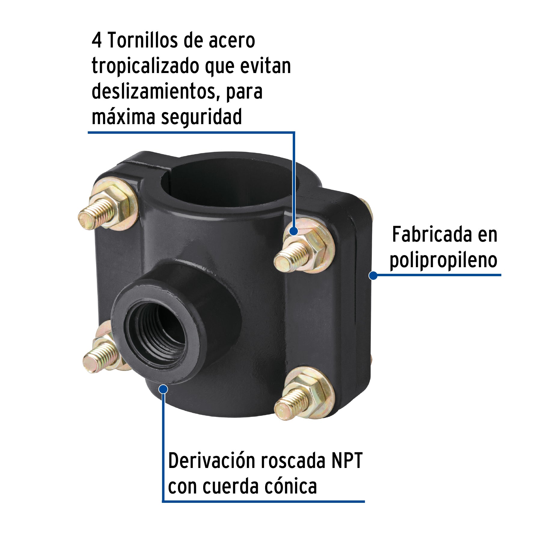 Abrazadera para toma domiciliaria PP 1-1/2' x 1/2', Foset