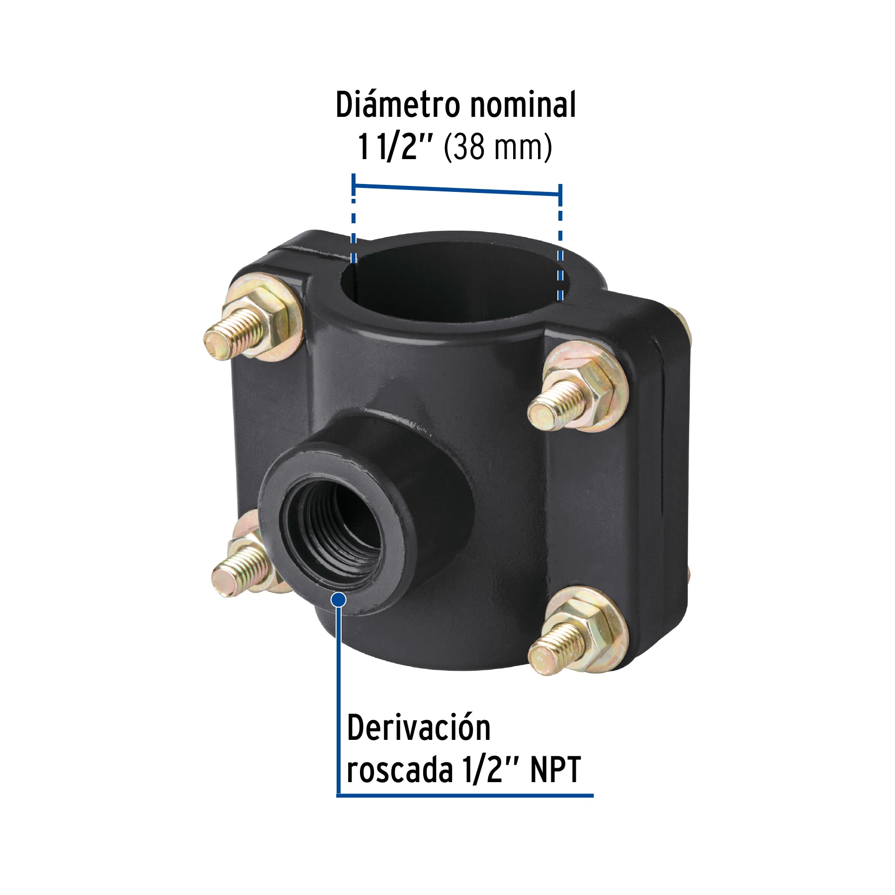 Abrazadera para toma domiciliaria PP 1-1/2' x 1/2', Foset