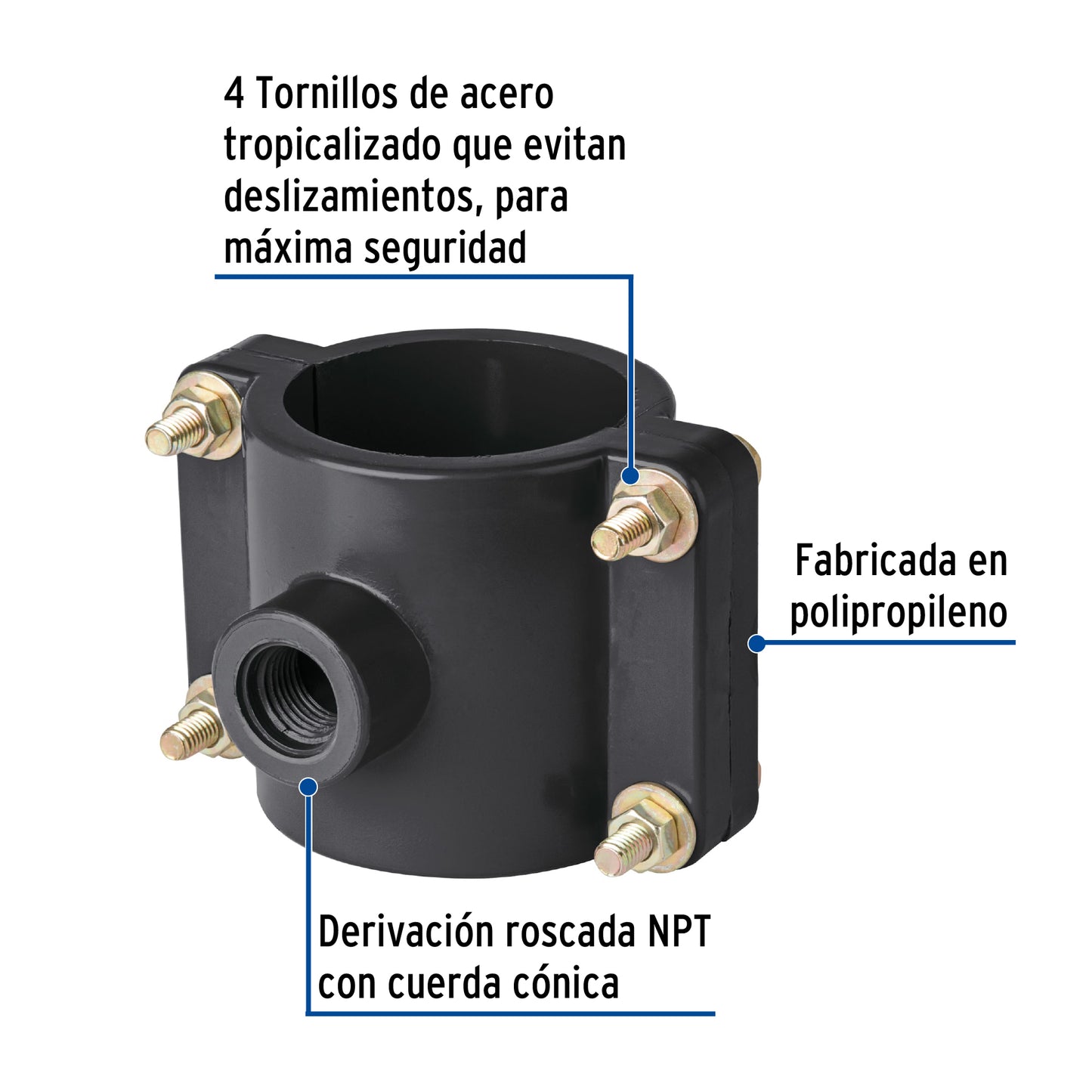 Abrazadera para toma domiciliaria PP 2-1/2' x 1/2', Foset