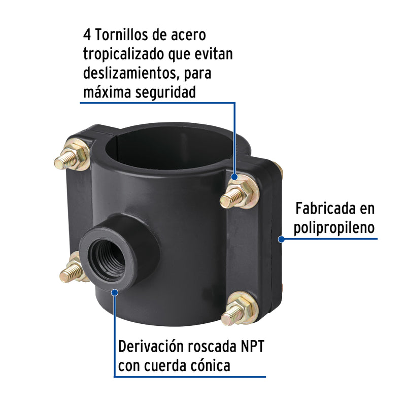 Abrazadera para toma domiciliaria PP 2-1/2' x 1/2', Foset
