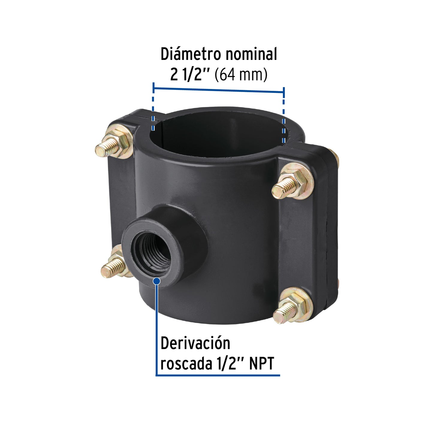 Abrazadera para toma domiciliaria PP 2-1/2' x 1/2', Foset