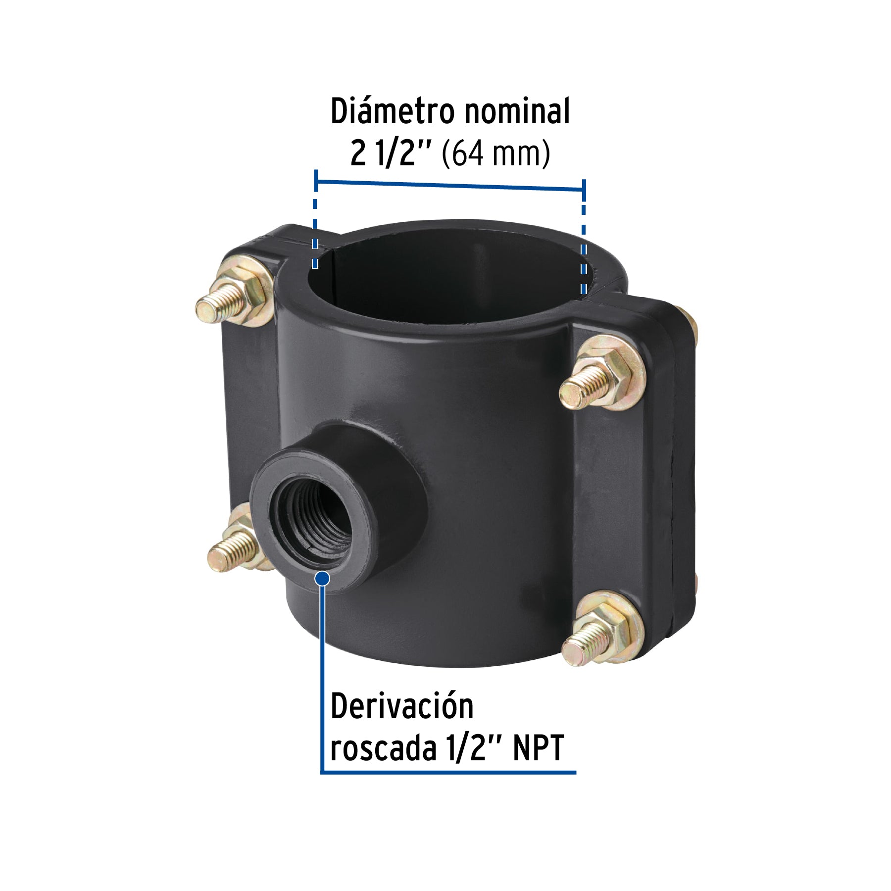 Abrazadera para toma domiciliaria PP 2-1/2' x 1/2', Foset