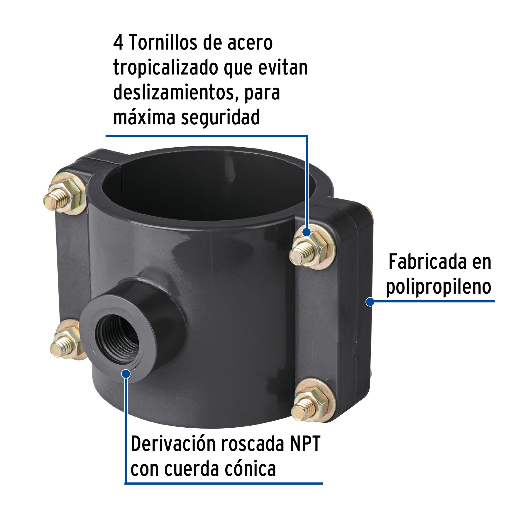 Abrazadera para toma domiciliaria PP 3' x 1/2', Foset