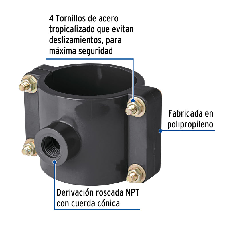 Abrazadera para toma domiciliaria PP 3' x 1/2', Foset