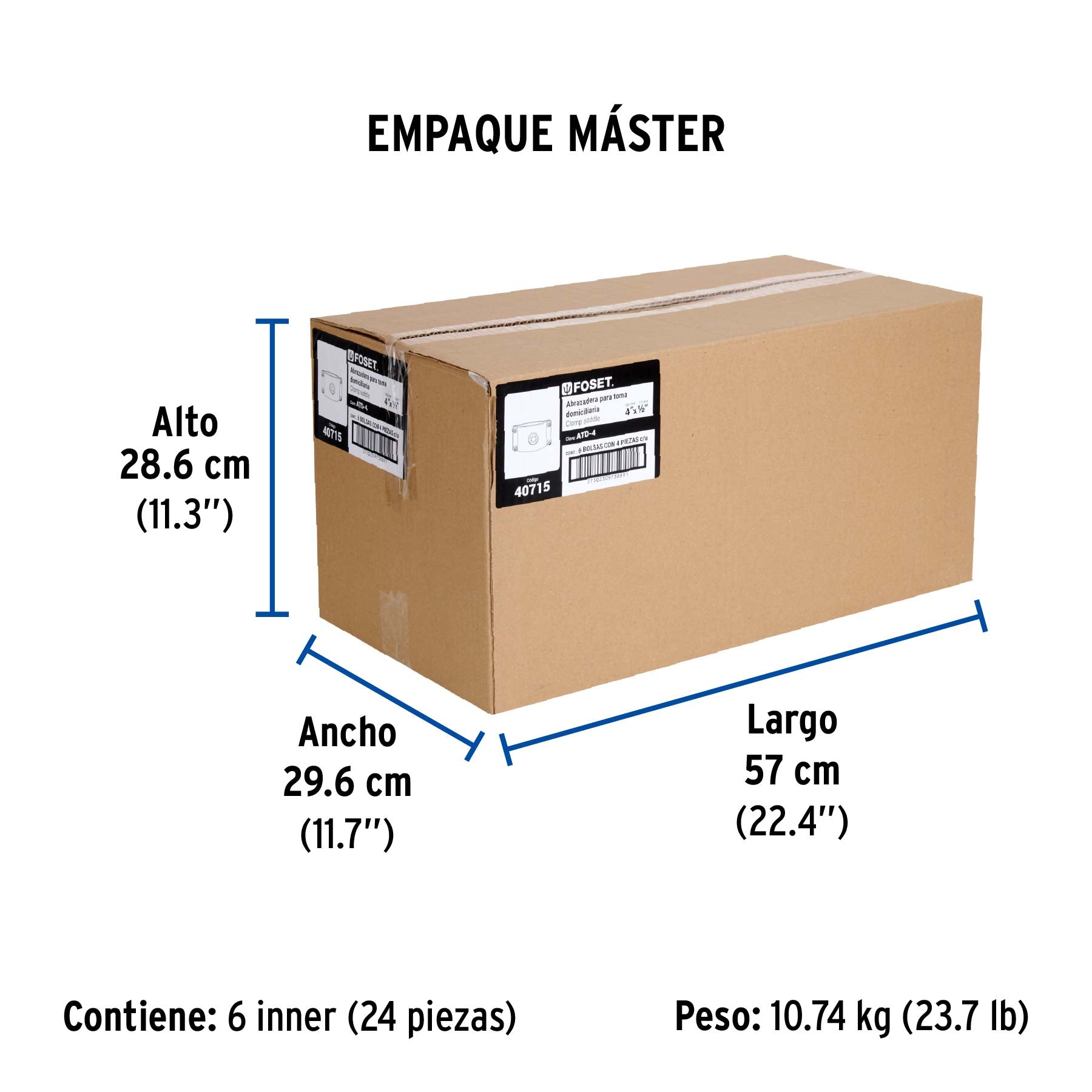 Abrazadera para toma domiciliaria PP 4' x 1/2', Foset